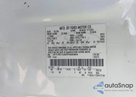 2007 Ford Ranger Sport/Xl/Xlt z USA, uszkodzony, nr VIN 1FTYR11U97PA00404